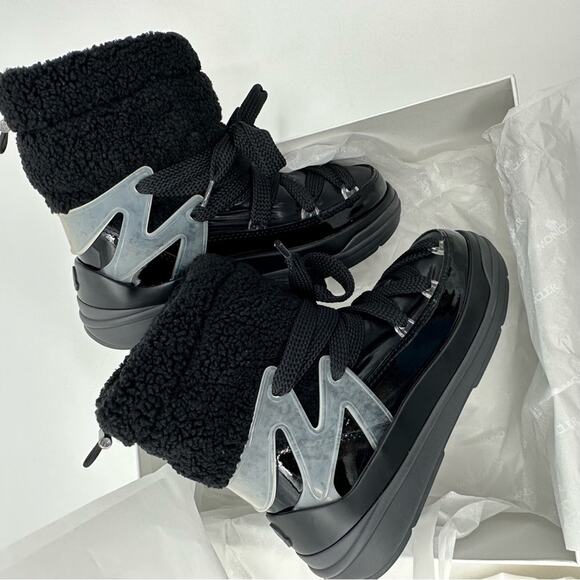 Moncler Insolux M Snow Boots Patent Leather Fleece Lined Size 36.5 / US 6.5 - Picture 1 of 10